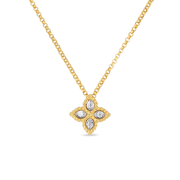 Roberto Coin 18k Yellow & White Gold Small Princess Flower Diamond Pendant 16-18