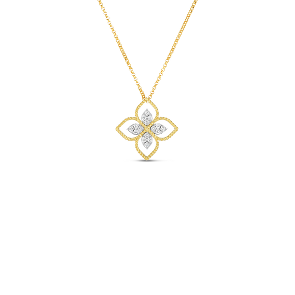 Roberto Coin 18k Yellow & White Gold Large Principessa Flower Diamond Pendant on 16-18