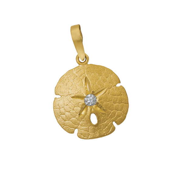 14k Yellow Gold 20mm Sanddollar Pendant with Single Diamond, D=.10tw