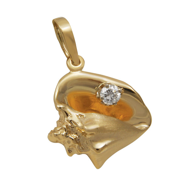 14k Yellow Gold Large Conch Pendant with Single Diamond, D=.20ct