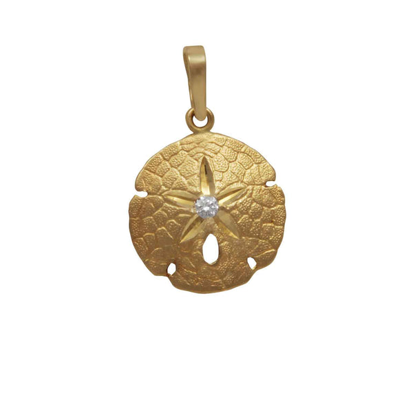 14k Yellow Gold 17mm Sanddollar Pendant, D=.05tw