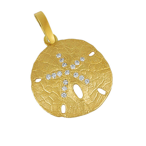 14k Yellow Gold 23mm Sanddollar Pendant with Diamonds, D=.16tw