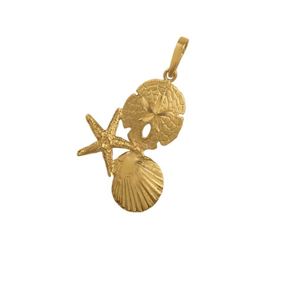 14k Yellow Gold Large Pectin, Sanddollar, & Starfish Pendant