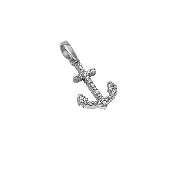 14k White Gold "Sea Jewels" Pavé Diamond Anchor Pendant, D=.17tw