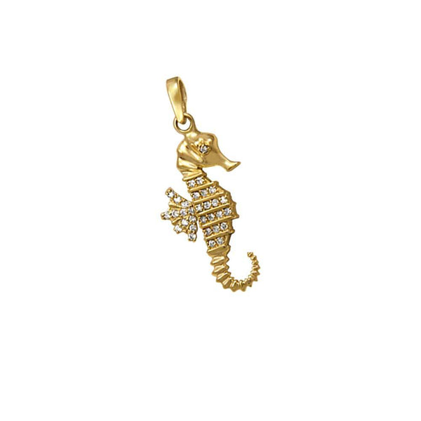 14k Yellow Gold "Sea Jewels" Pavé Diamond Seahorse Pendant, D=.18tw