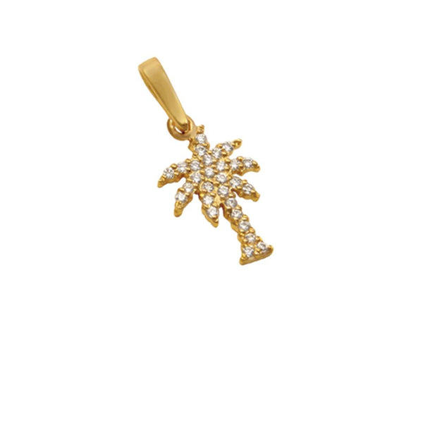 14k Yellow Gold "Sea Jewels" Small Pavé Diamond Palm Tree Pendant, D=.16tw