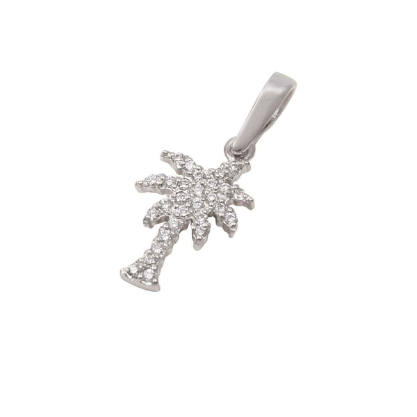 14k White Gold "Sea Jewels" Small Pavé Diamond Palm Tree Pendant, D=.16tw