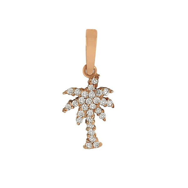 14k Rose Gold "Sea Jewels" Small Pavé Diamond Palm Tree Pendant, D=.16tw