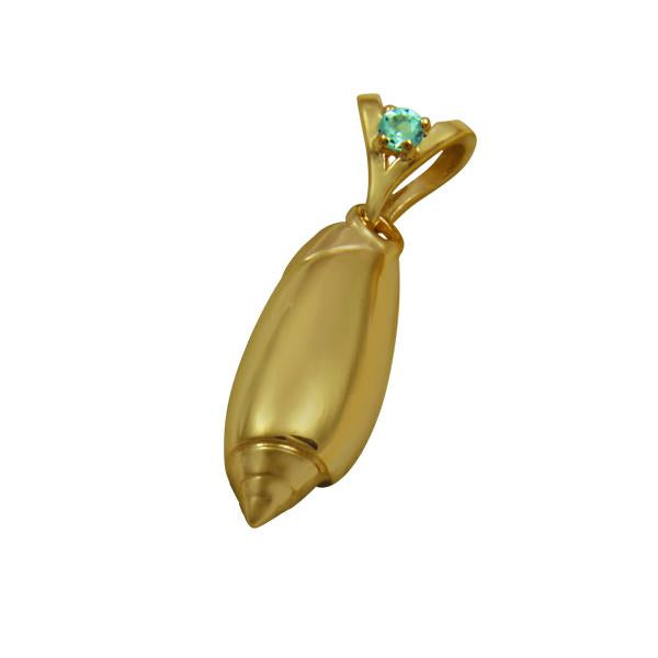 03 March "Birthshell" 14k Yellow Gold Pendant: The Olive Shell with Aquamarine