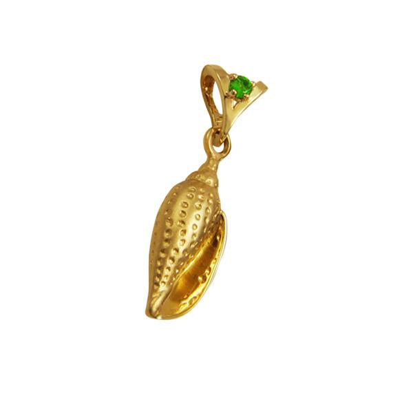 05 May "Birthshell" 14k Yellow Gold Pendant: The Junonia Shell with Emerald