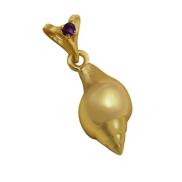 02 February "Birthshell" 14k Yellow Gold Pendant: The Tulip Shell with Amethyst