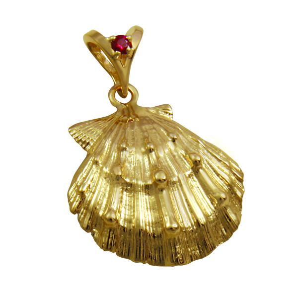 07 July "Birthshell" 14k Yellow Gold Pendant: The Lion’s Paw with Ruby