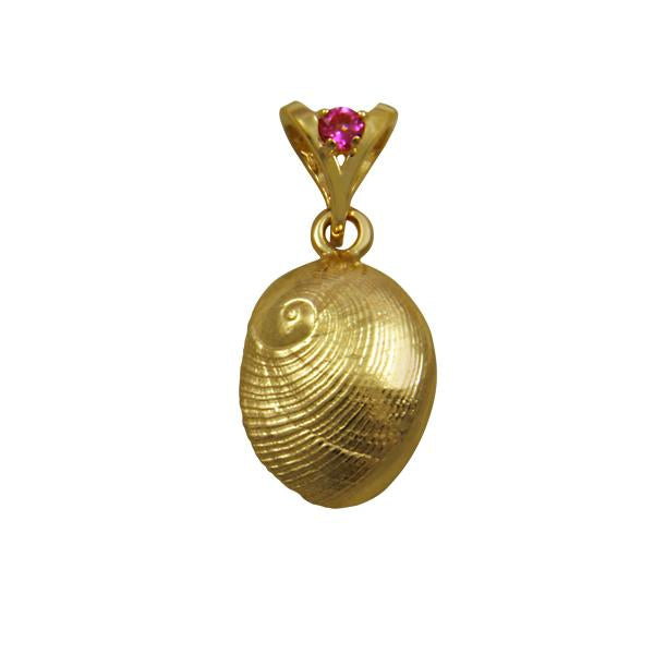 10 October "Birthshell" 14k Yellow Gold Pendant: The Baby’s Ear with Pink Tourmaline