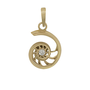 14 Karat Yellow Gold "Sea Jewels" Nautilus Shell with Diamond Pendant, Dia=.05ct