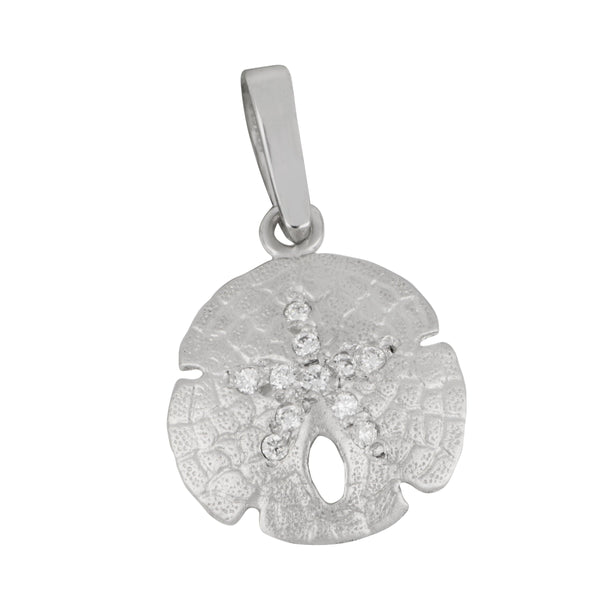 14k White Gold 14mm Sanddollar Pendant with Diamonds, D=.06tw