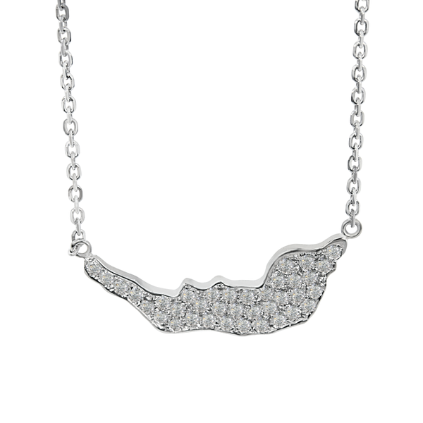 14k White Gold East/West Medium Sanibel Map Necklace with Pavè Diamonds 17", D=.74tw