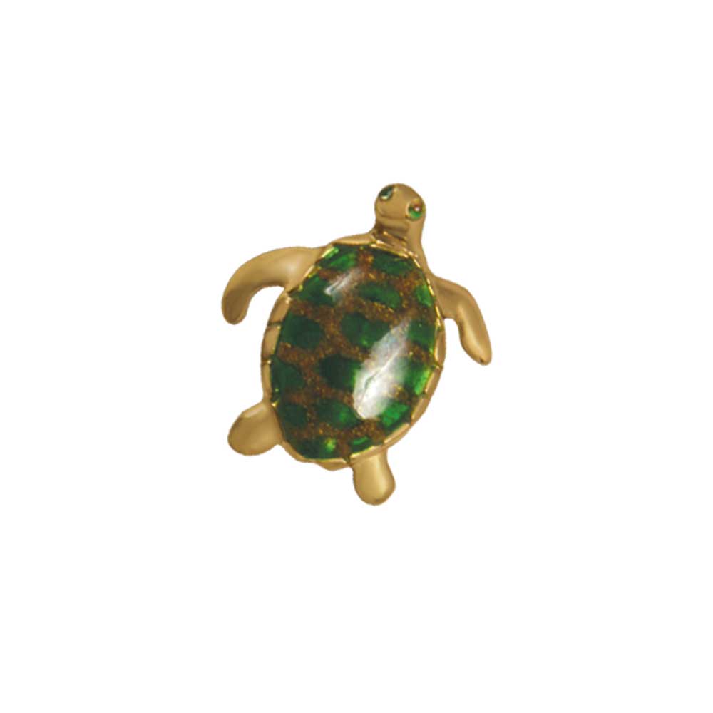 14 karat Yellow Gold Medium Turtle Green Enamel Pendant