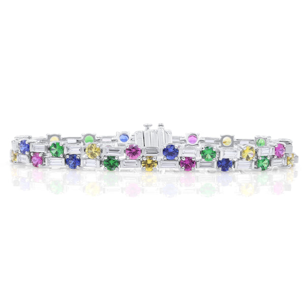 Oscar Heyman Platinum Tsavorite, Pink, Yellow and Blue Sapphires and Diamond Bracelet