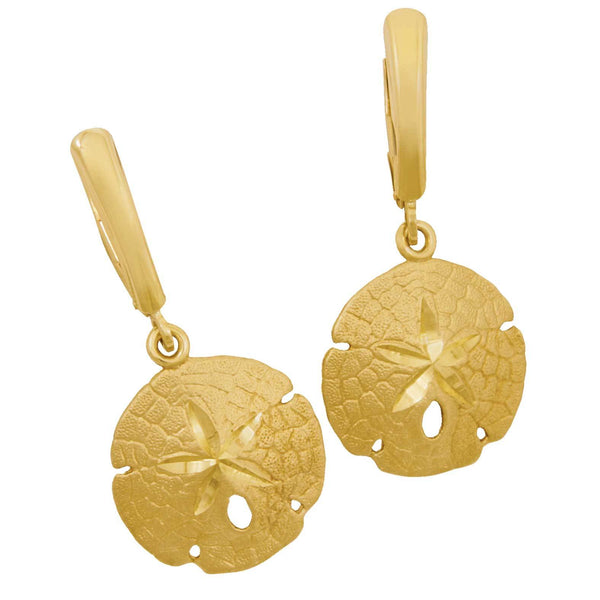 14k Yellow Gold 17mm Sanddollar Euro Wire Earrings