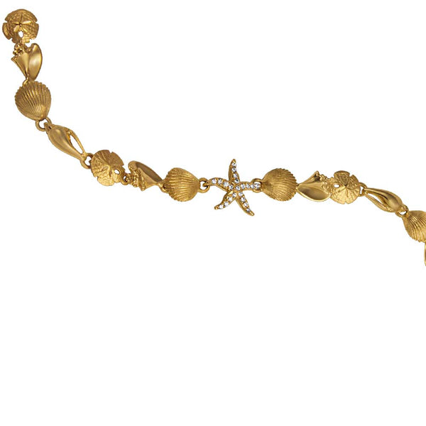 14 Karat Yellow Gold Sealife Quad with Diamond Pave Starfish Bracelet, Dias=.21tw