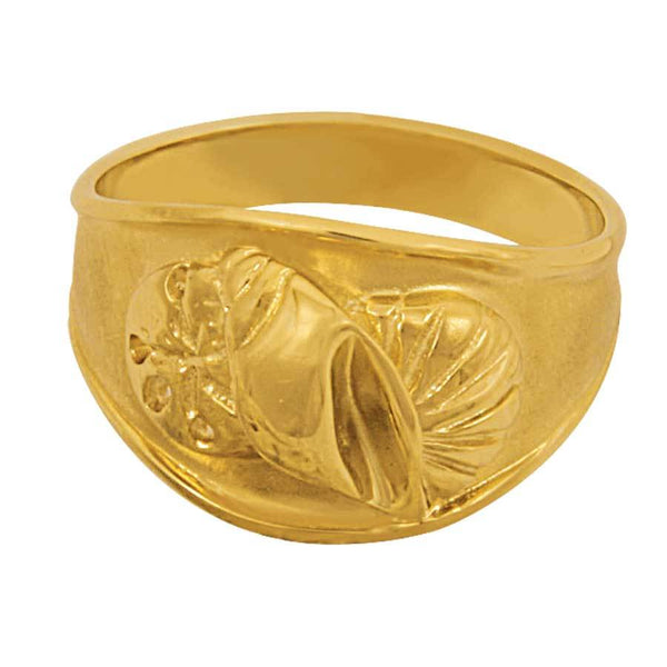 14k Yellow Gold Wide 3 Shell Ring