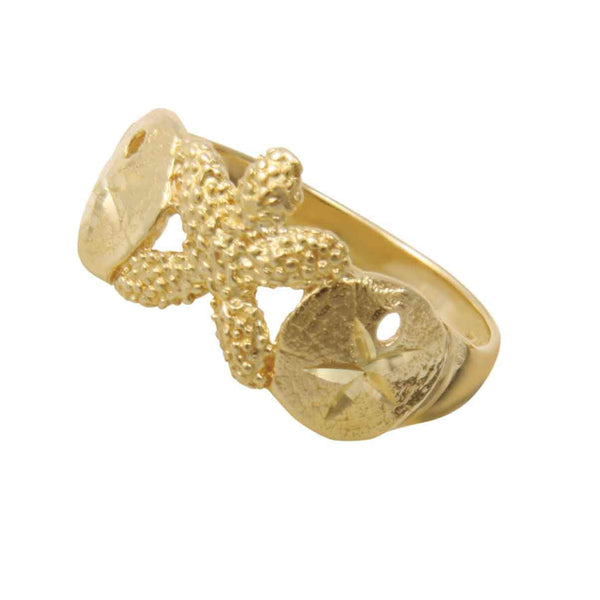 14k Yellow Gold Sanddollar & Starfish Ring