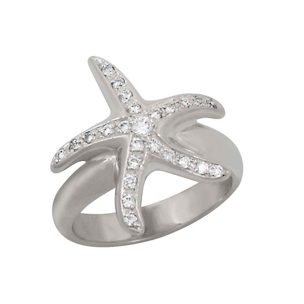 14k White Gold Starfish Pavé Diamond Ring, D=.26tw