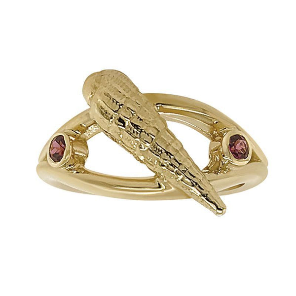 01 January "Birthshell" 14k Yellow Gold Ring: The Auger Shell with Garnets