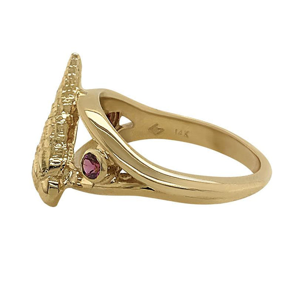 01 January "Birthshell" 14k Yellow Gold Ring: The Auger Shell with Garnets