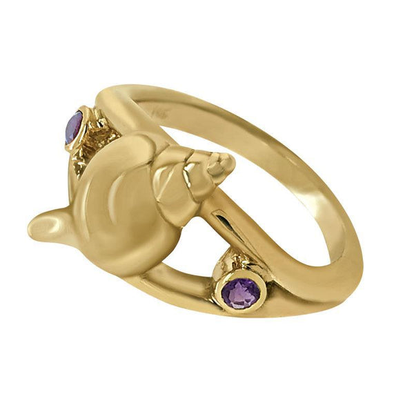 02 February "Birthshell" 14k Yellow Gold Ring: The Tulip Shell with Amethysts