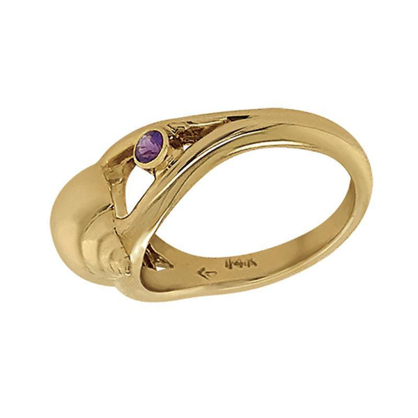 02 February "Birthshell" 14k Yellow Gold Ring: The Tulip Shell with Amethysts