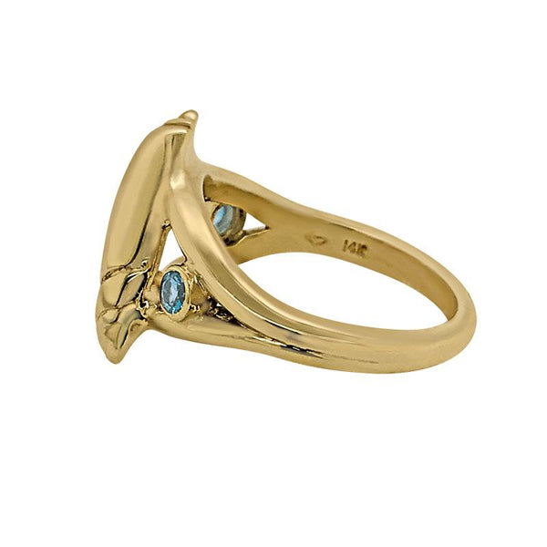 03 March "Birthshell" 14K Yellow Gold Ring:  The Olive Shell with Aquamarines