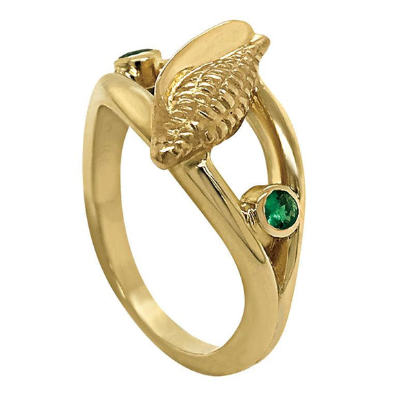 05 May "Birthshell" 14k Yellow Gold Ring: The Junonia Shell with Emeralds