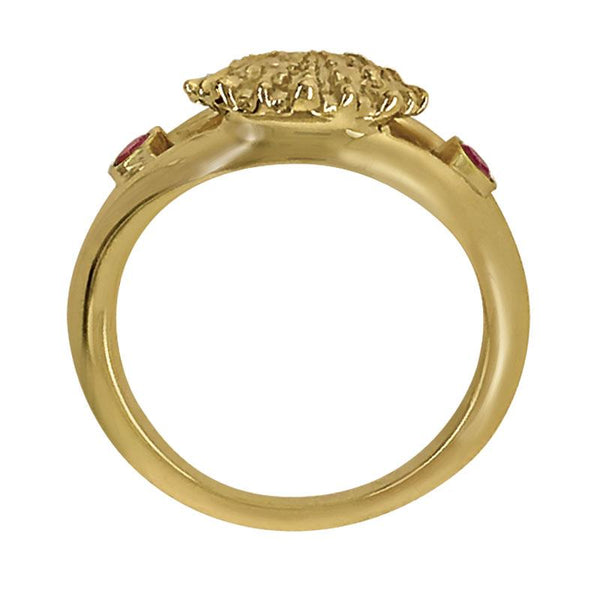 07 July "Birthshell" 14k Yellow Gold Ring: The Lion's Paw with Rubies