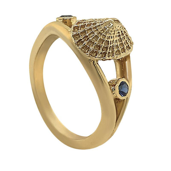 09 September "Birthshell" 14k Yellow Gold Ring: The Limpet Shell with Sapphires