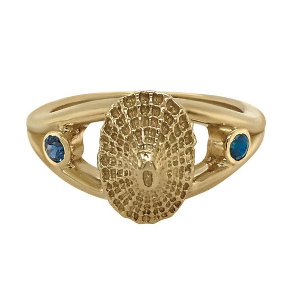 09 September "Birthshell" 14k Yellow Gold Ring: The Limpet Shell with Sapphires