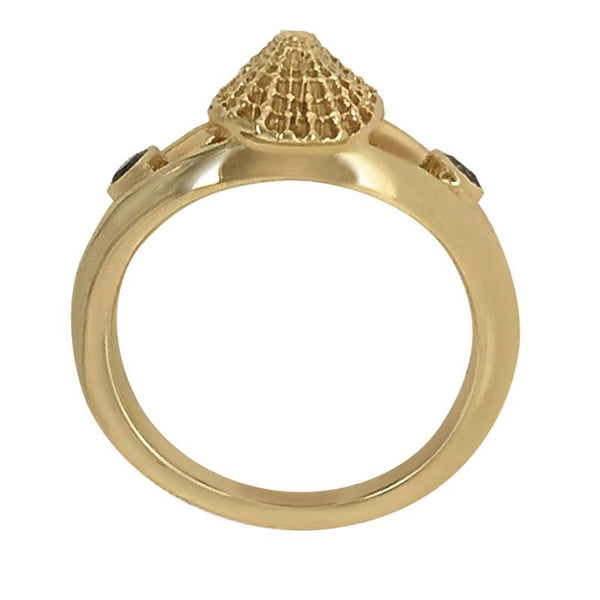 09 September "Birthshell" 14k Yellow Gold Ring: The Limpet Shell with Sapphires