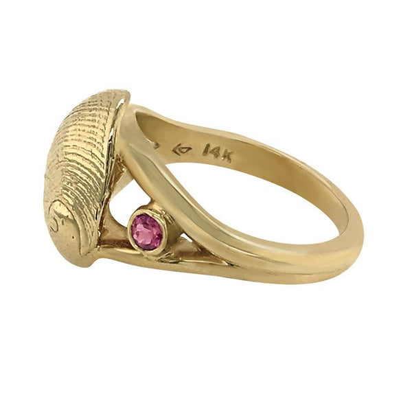 10 October "Birthshell" 14k Yellow Gold Ring: The Baby's Ear with Pink Tourmalines