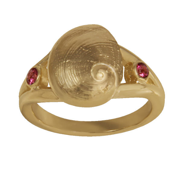 10 October "Birthshell": 14k Yellow Gold Ring: The Baby's Ear with Tourmalines