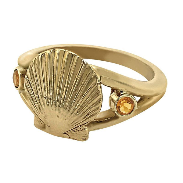 11 November "Birthshell" 14k Yellow Gold Ring: The Scallop Shell with Citrines