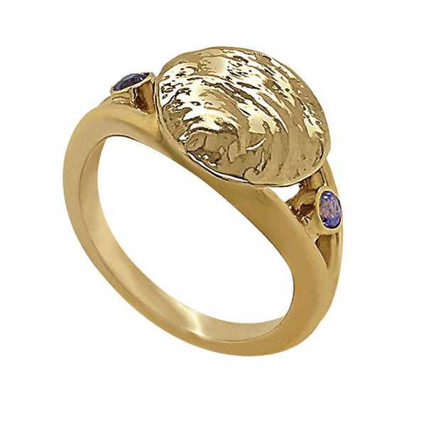 12 December "Birthshell" 14k Yellow Gold Ring: The Jingle Shell with Tanzanites