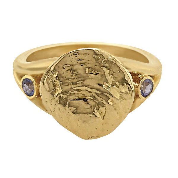 12 December "Birthshell" 14k Yellow Gold Ring: The Jingle Shell with Tanzanites