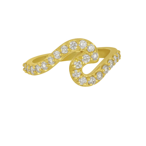 14K Yellow Gold Diamond Wave Ring, D=.63tw, Size 7