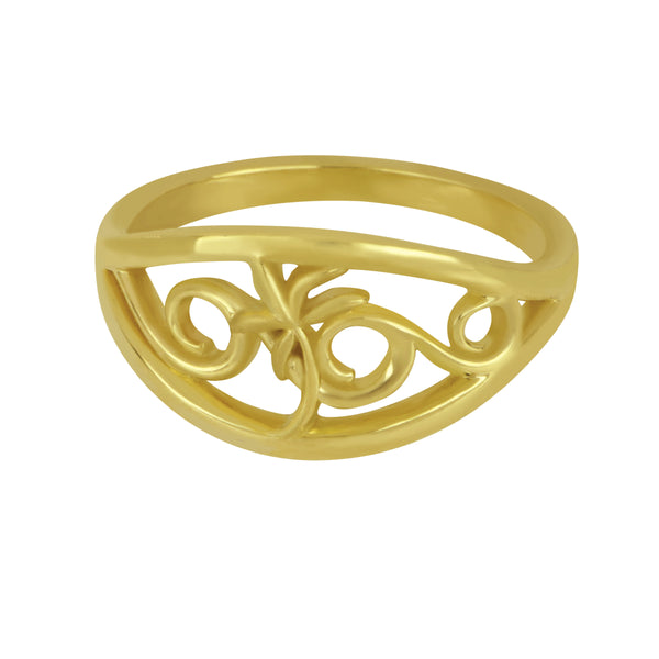 14k Yellow Gold Narrow Wave With Palm Tree Ring, Size 6.75