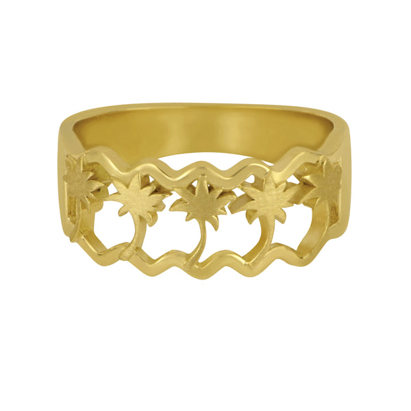 14k Yellow Gold Palm Tree Band, Size 6.5