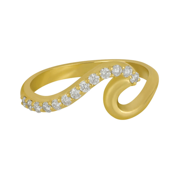 14k Yellow Gold 1/2 Diamond Wave Ring, Size 7, D=.24tw