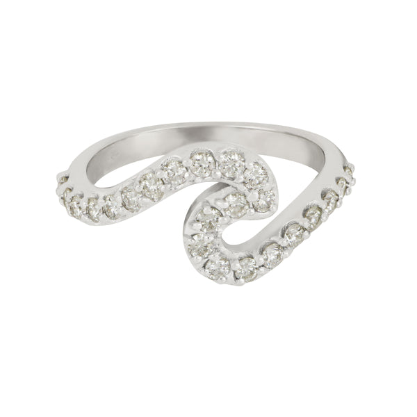 14k White Gold Diamond Wave Ring, Size 6.5, D=.63tw