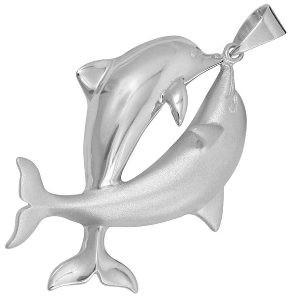 Sterling Silver Large Kissing Dolphin Pendant