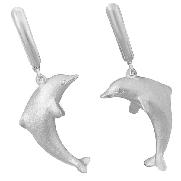 Sterling Silver 3-D Dolphin Euro Wire Earrings