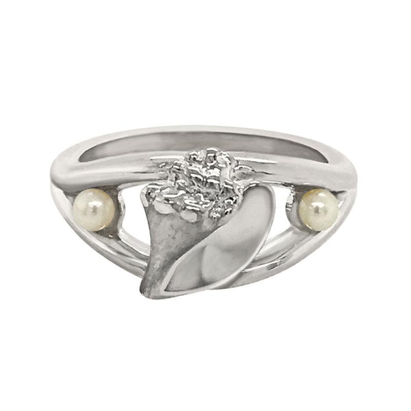 06 June "Birthshell" Sterling Silver Ring:  The Conch Shell with Pearls